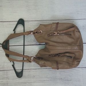 B. Makowsky tan leather double strap shoulder bag